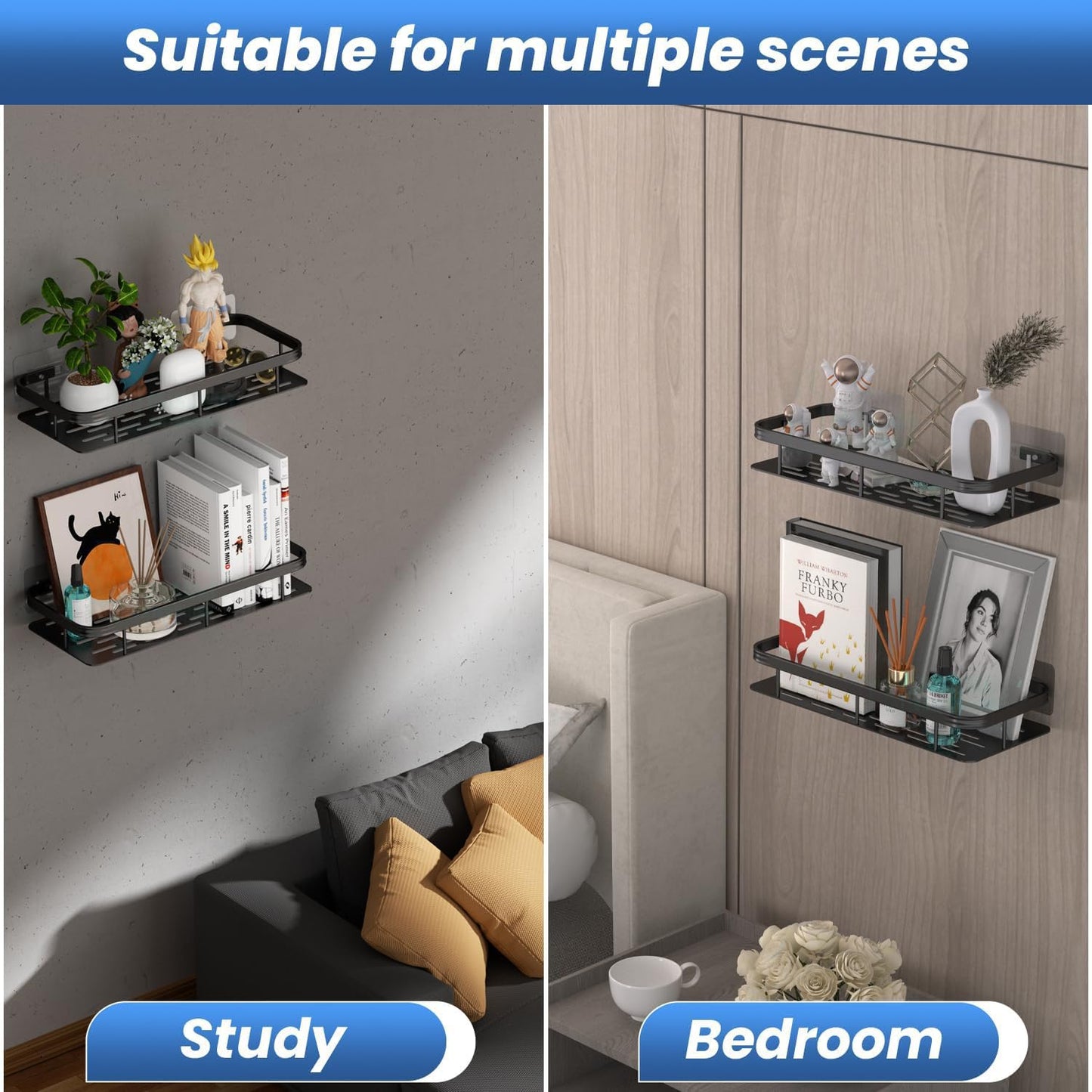 Wall Mount Bathroom Shelf – Pack of 2 | Matte Black