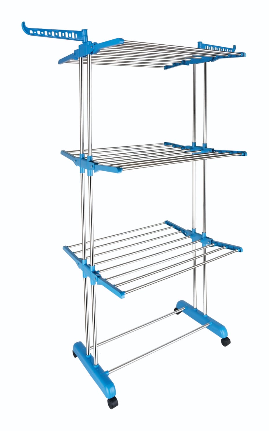 3 Tier Premium Heavy Duty Stainless Steel Foldable Cloth Drying Stand (Cyan Blue)