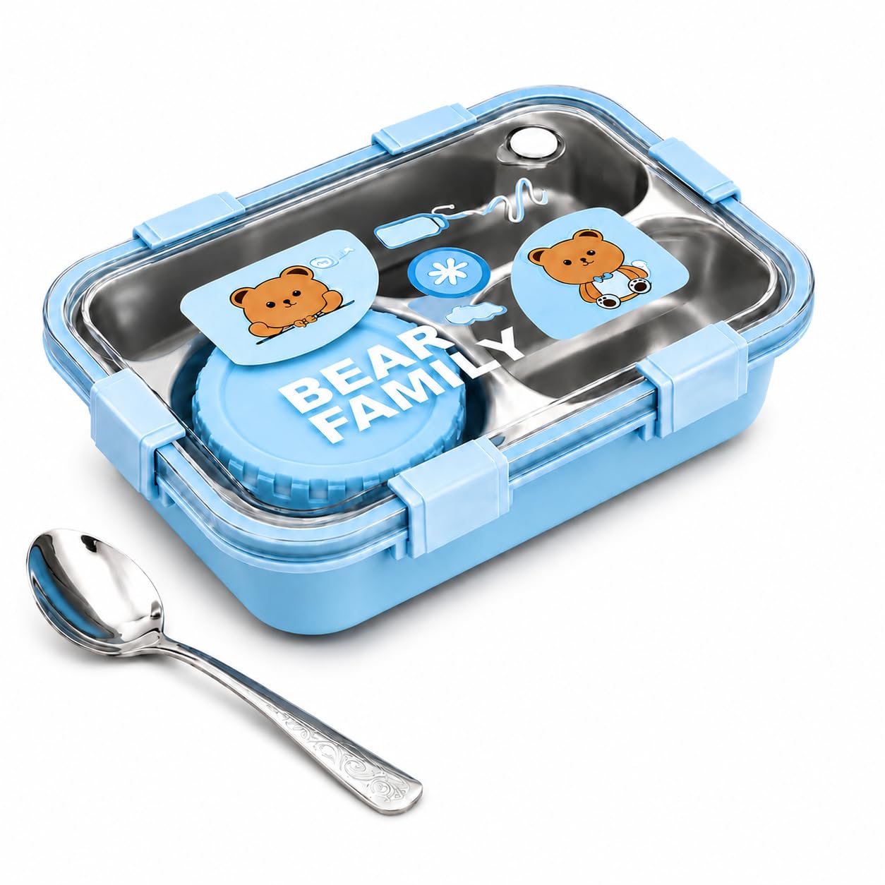 Bear Family Stainless Steel Bento Lunch Box – Pink | 3 Compartment