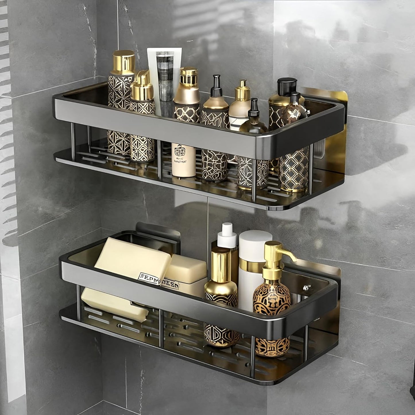 Wall Mount Bathroom Shelf – Pack of 2 | Matte Black